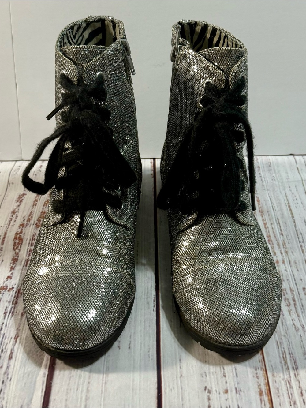 Justice Silver Glitter Lace-Up Girls' Boots
